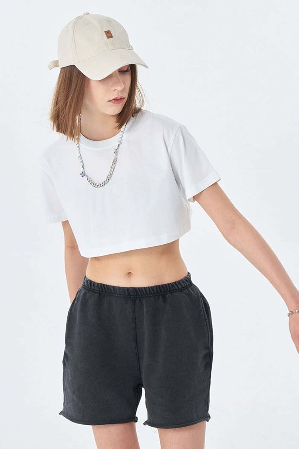 Washed Vintage Crop Top Short Sleeve Casual Essential