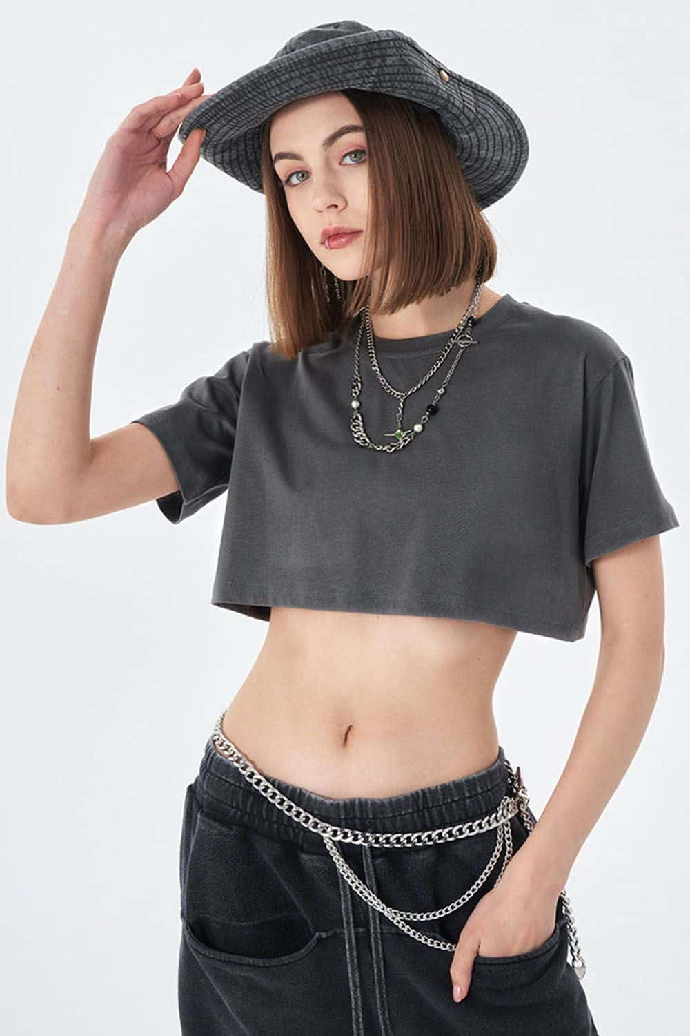 Washed Vintage Crop Top Short Sleeve Casual Essential