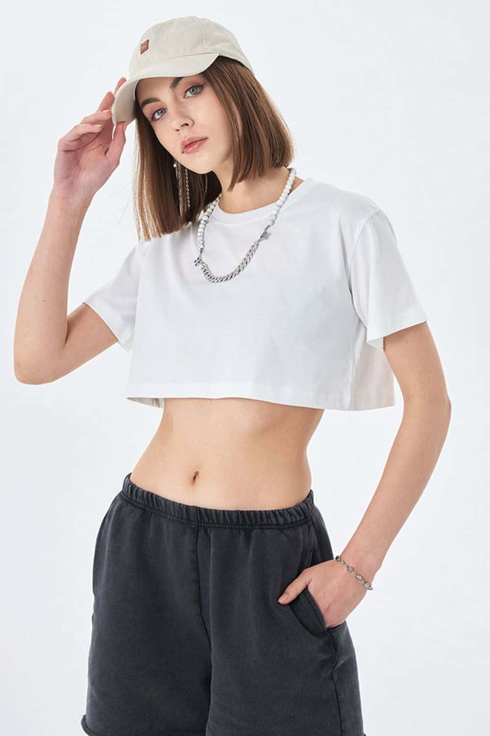 Washed Vintage Crop Top Short Sleeve Casual Essential