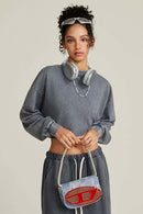 Distressed Washed Crop Long-Sleeve Tee - Royal Blue