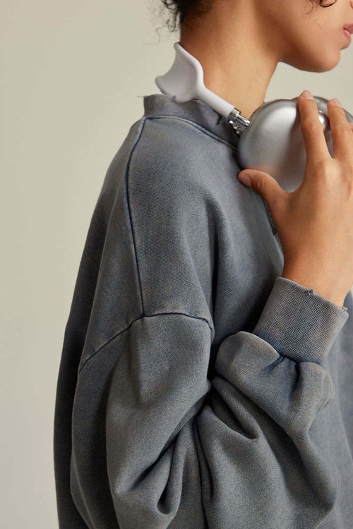 Distressed Washed Crop Long-Sleeve Tee - Royal Blue