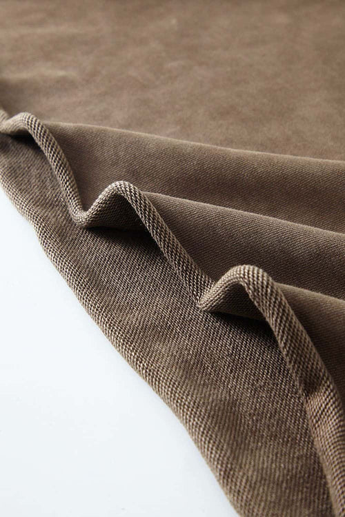 Distressed Washed Crop Long-Sleeve Tee - Coffee