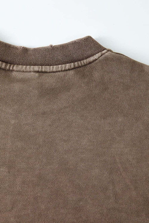 Distressed Washed Crop Long-Sleeve Tee - Coffee