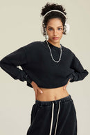 Distressed Washed Crop Long-Sleeve Tee - Fried Snowflakes