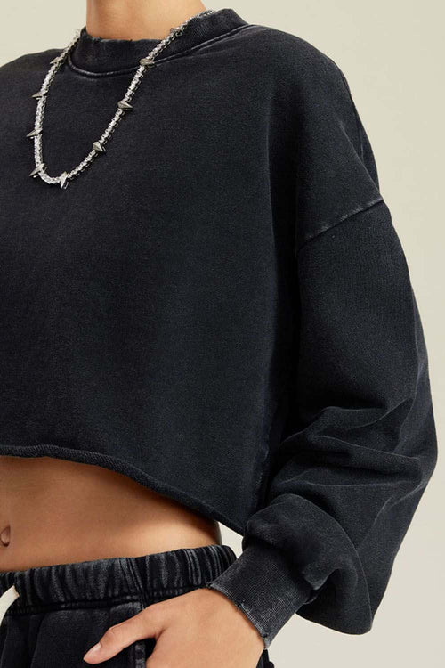 Distressed Washed Crop Long-Sleeve Tee - Fried Snowflakes