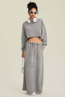 Distressed Washed Crop Long-Sleeve Tee - Medium Gray