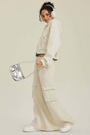 Cropped Fleece Zip Hoodie - Gray Apricot