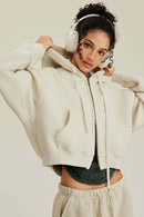 Cropped Fleece Zip Hoodie - Gray Apricot