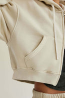 Cropped Fleece Zip Hoodie - Gray Apricot