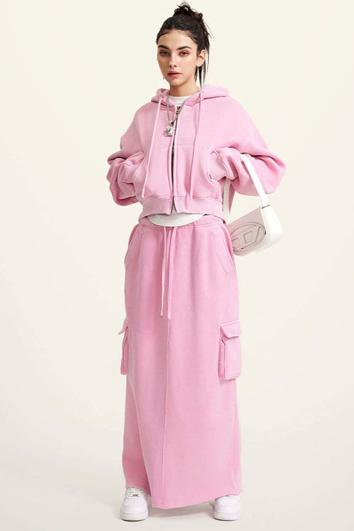 Cropped Fleece Zip Hoodie - Rose Pink