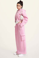 Cropped Fleece Zip Hoodie - Rose Pink