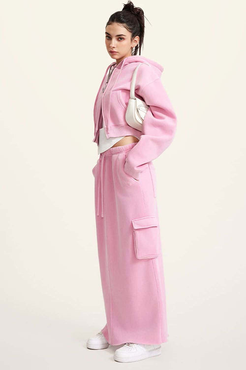 Cropped Fleece Zip Hoodie - Rose Pink