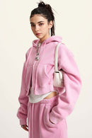 Cropped Fleece Zip Hoodie - Rose Pink