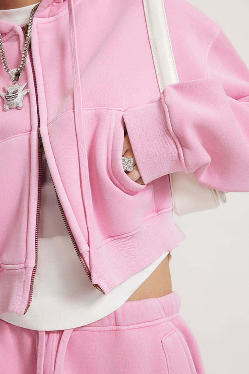 Cropped Fleece Zip Hoodie - Rose Pink