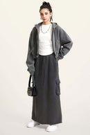 Cropped Fleece Zip Hoodie - Dark Gray