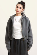 Cropped Fleece Zip Hoodie - Dark Gray