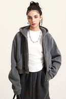 Cropped Fleece Zip Hoodie - Dark Gray