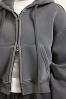 Cropped Fleece Zip Hoodie - Dark Gray