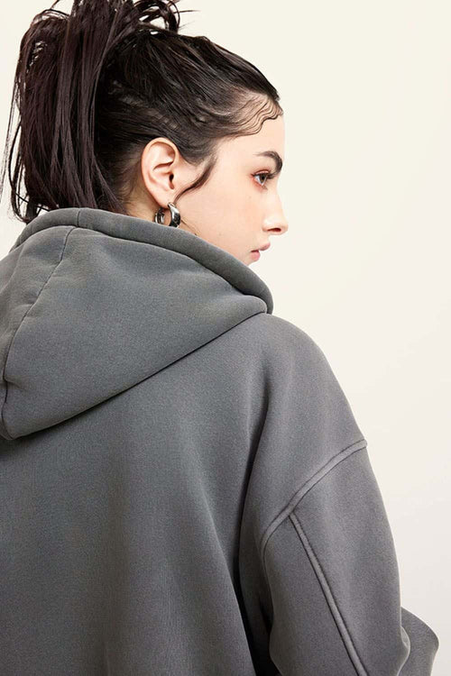 Cropped Fleece Zip Hoodie - Dark Gray