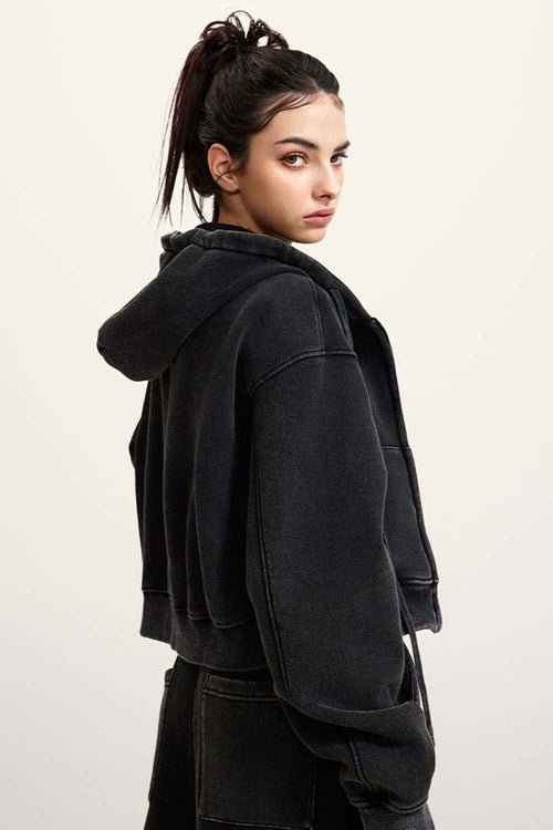 Cropped Fleece Zip Hoodie - Fried Snowflakes
