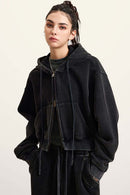 Cropped Fleece Zip Hoodie - Fried Snowflakes