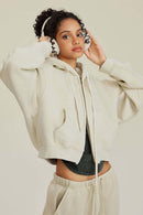 Cropped Fleece Zip Hoodie - Gray Apricot