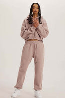Vintage Washed Cropped Fleece Hoodie - Pink