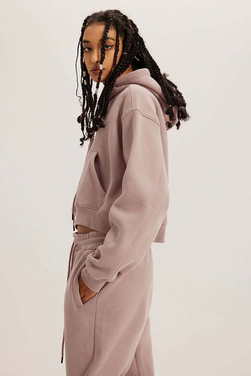Vintage Washed Cropped Fleece Hoodie - Pink