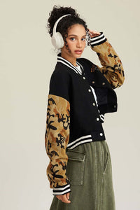 Heavyweight Embroidered Varsity Jacket - Black