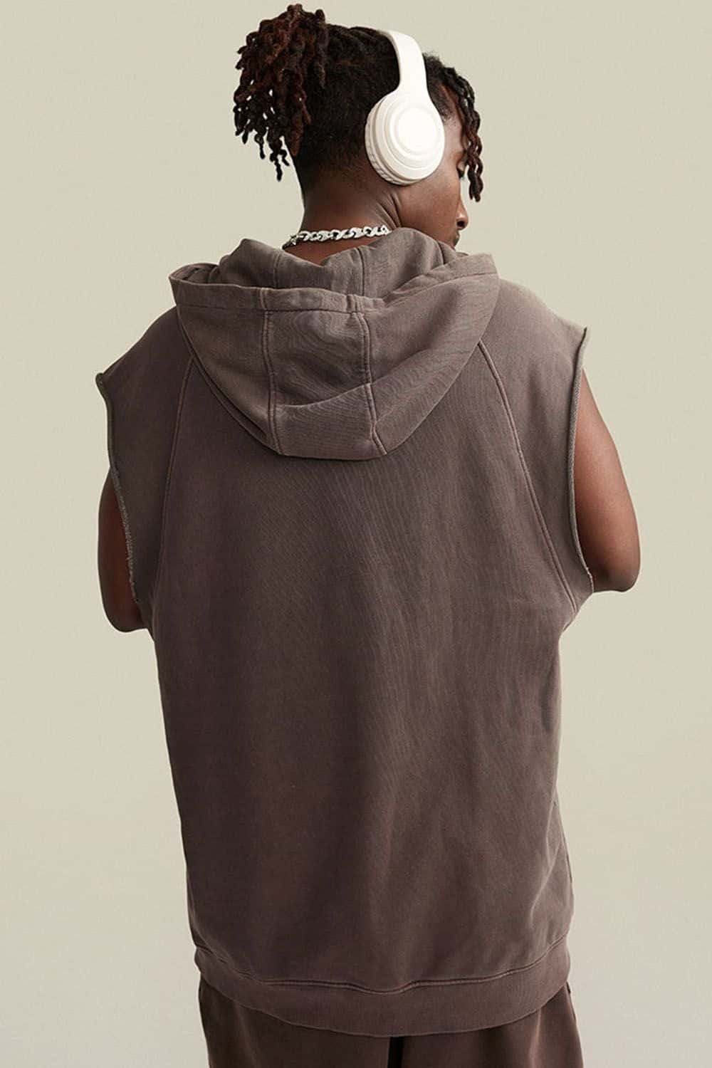 Vintage Cotton Washed Sleeveless Hoodie