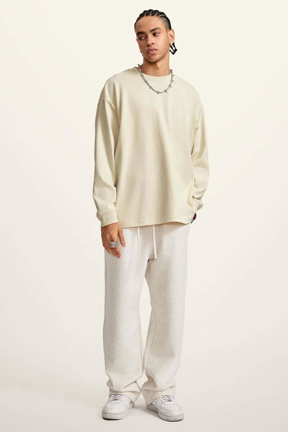 Heavyweight Long-Sleeve Solid Color Pure Cotton Oversized T-Shirt