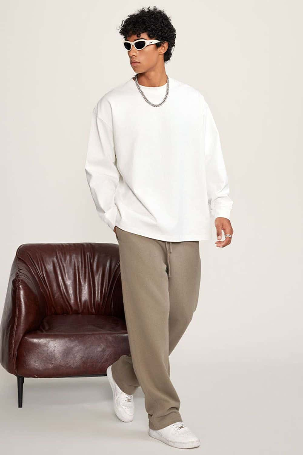 Heavyweight Long-Sleeve Solid Color Pure Cotton Oversized T-Shirt