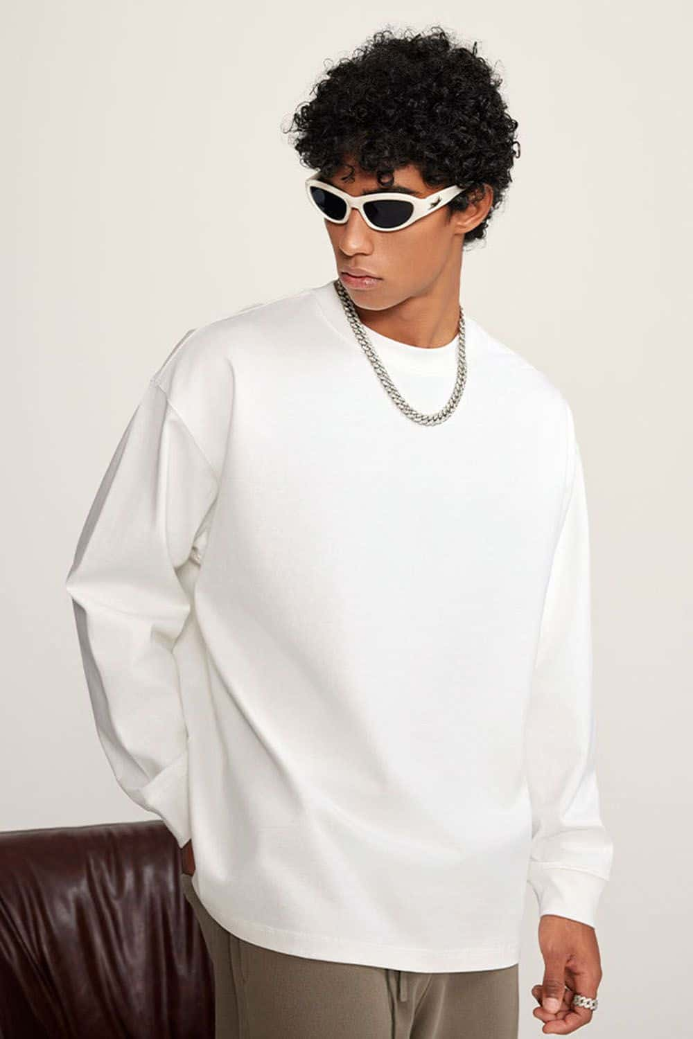 Heavyweight Long-Sleeve Solid Color Pure Cotton Oversized T-Shirt