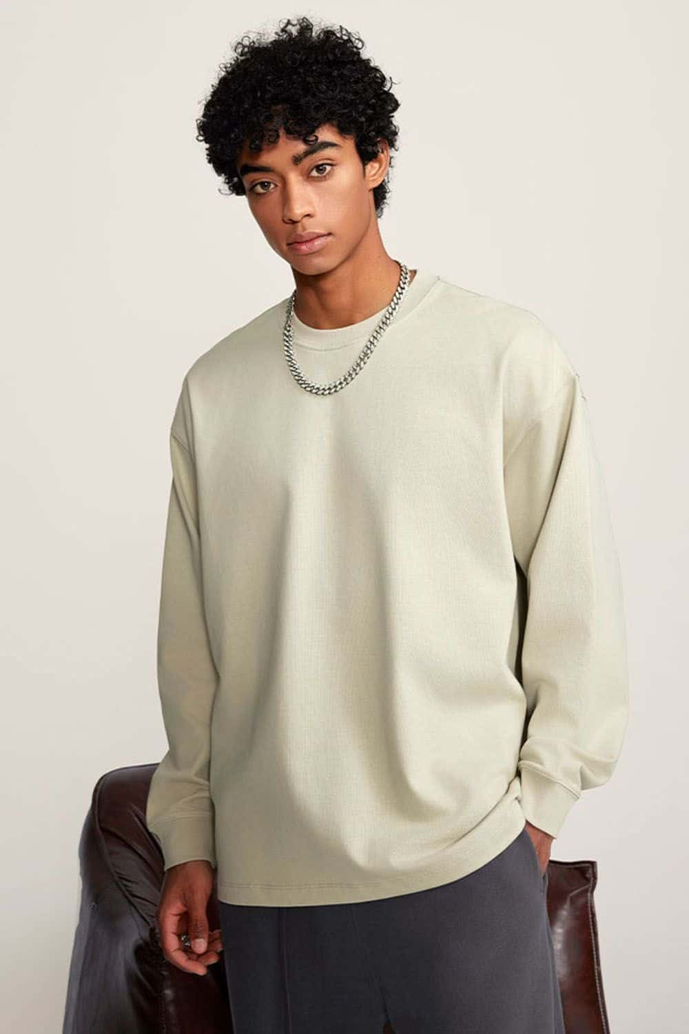 Heavyweight Long-Sleeve Solid Color Pure Cotton Oversized T-Shirt