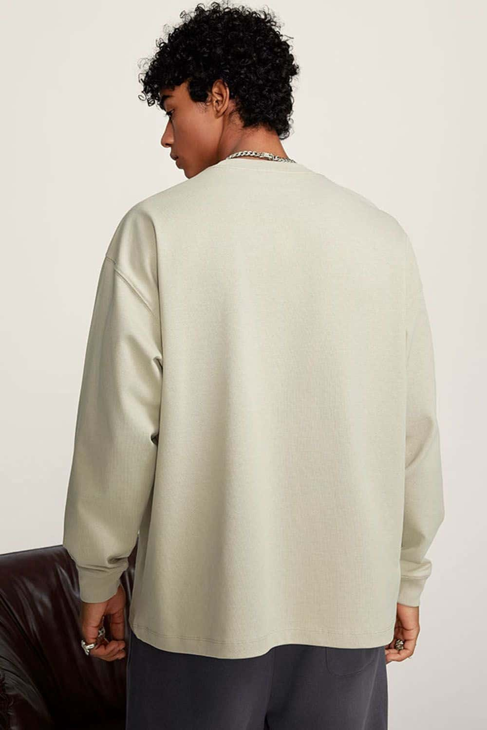 Heavyweight Long-Sleeve Solid Color Pure Cotton Oversized T-Shirt