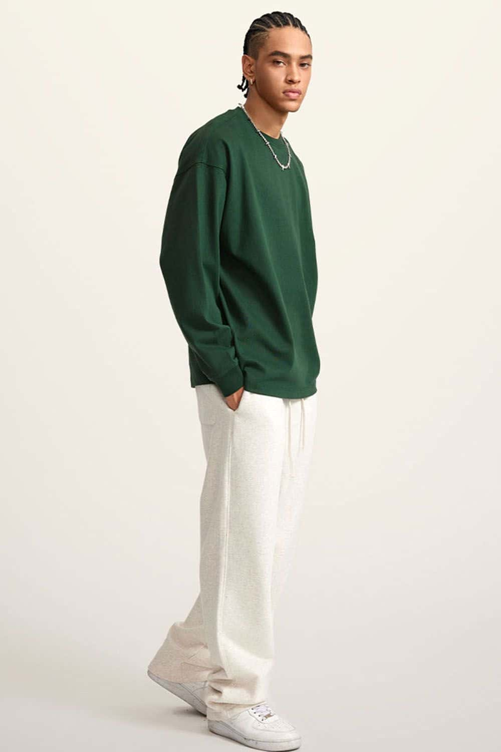 Heavyweight Long-Sleeve Solid Color Pure Cotton Oversized T-Shirt