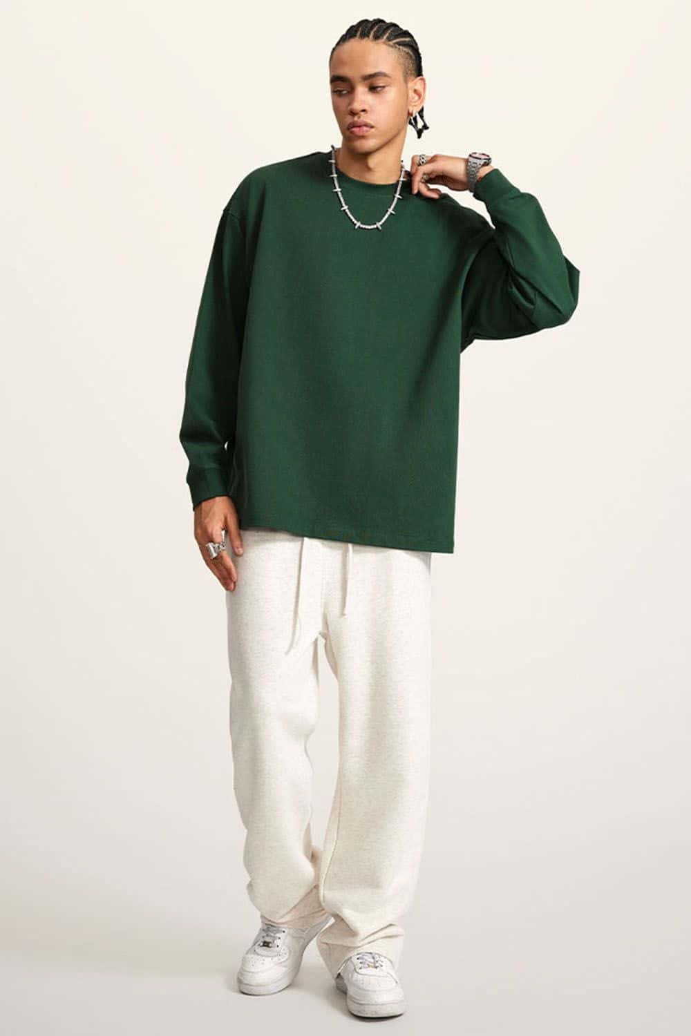 Heavyweight Long-Sleeve Solid Color Pure Cotton Oversized T-Shirt