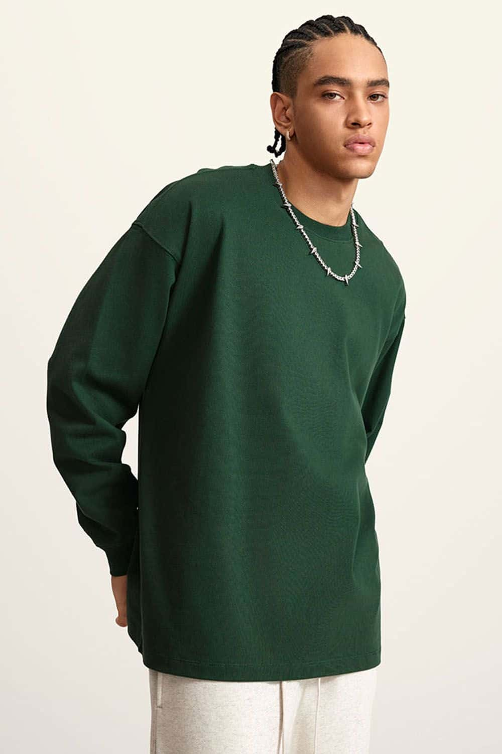 Heavyweight Long-Sleeve Solid Color Pure Cotton Oversized T-Shirt