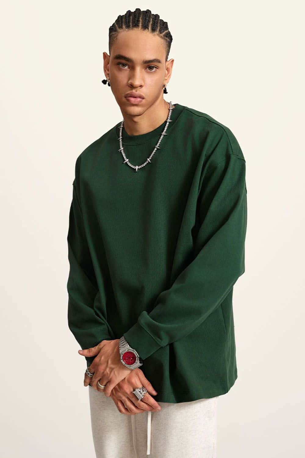 Heavyweight Long-Sleeve Solid Color Pure Cotton Oversized T-Shirt