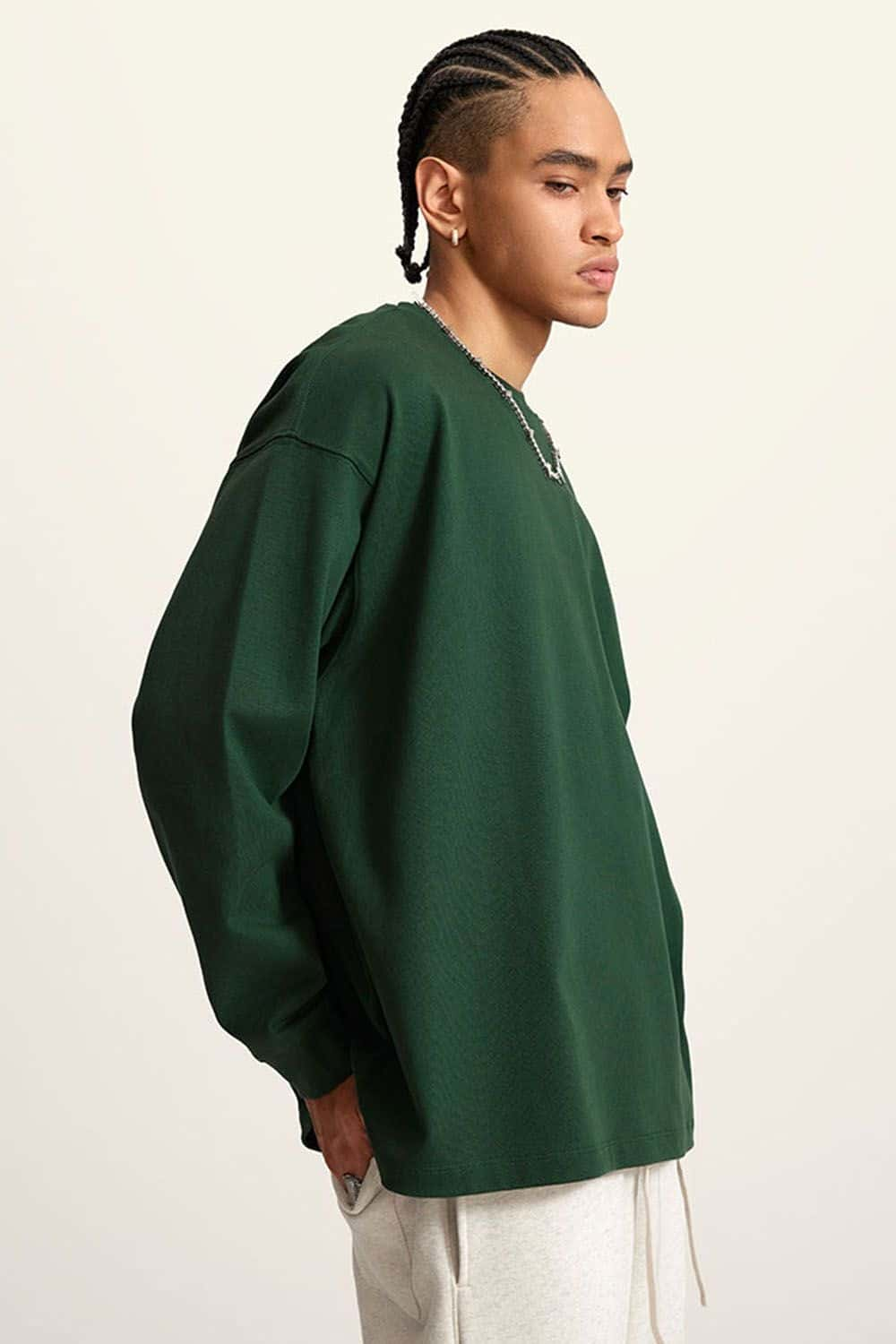 Heavyweight Long-Sleeve Solid Color Pure Cotton Oversized T-Shirt