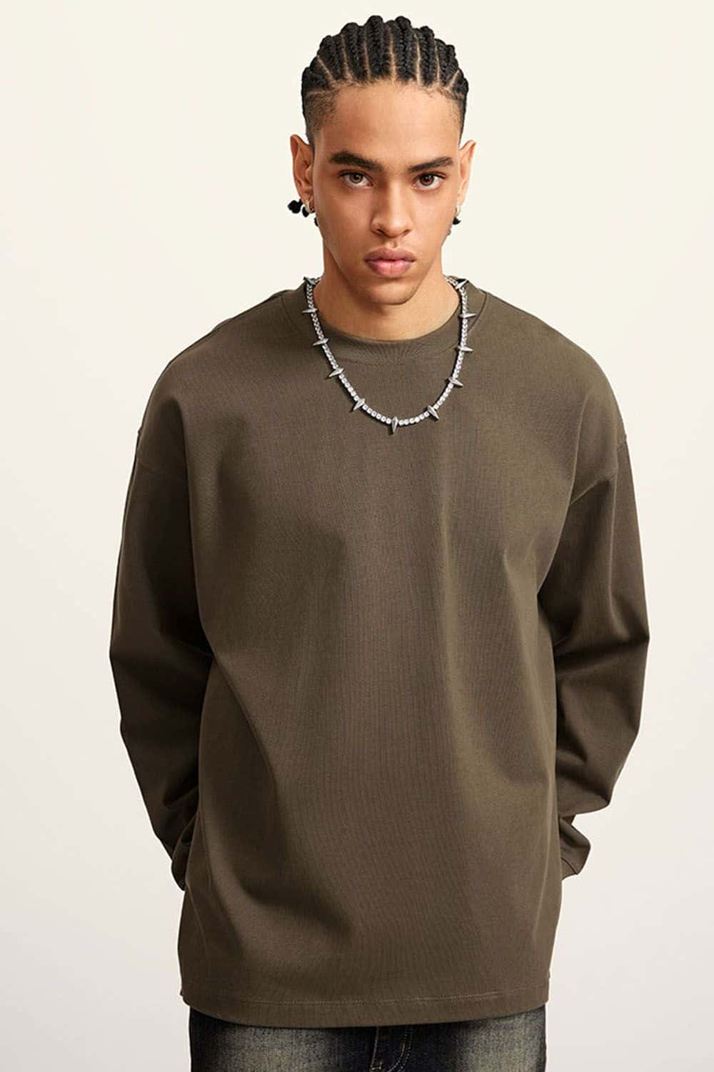 Heavyweight Long-Sleeve Solid Color Pure Cotton Oversized T-Shirt