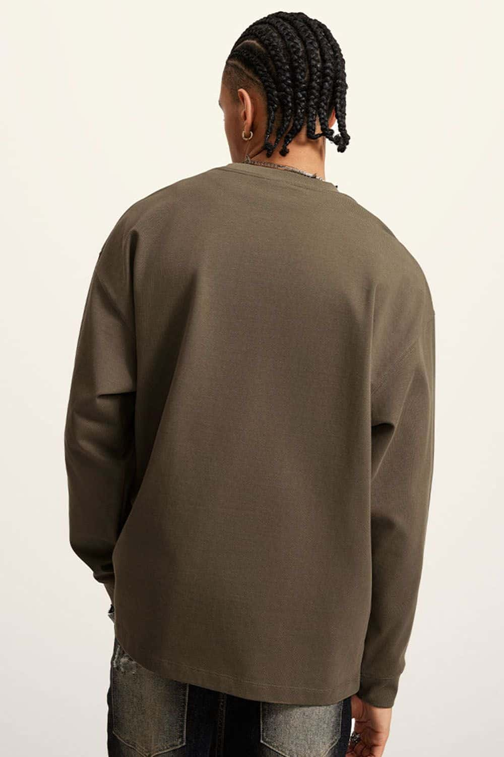 Heavyweight Long-Sleeve Solid Color Pure Cotton Oversized T-Shirt