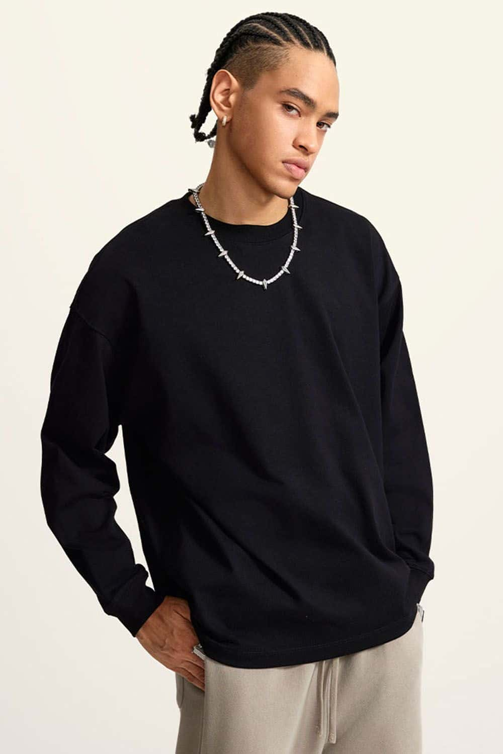 Heavyweight Long-Sleeve Solid Color Pure Cotton Oversized T-Shirt