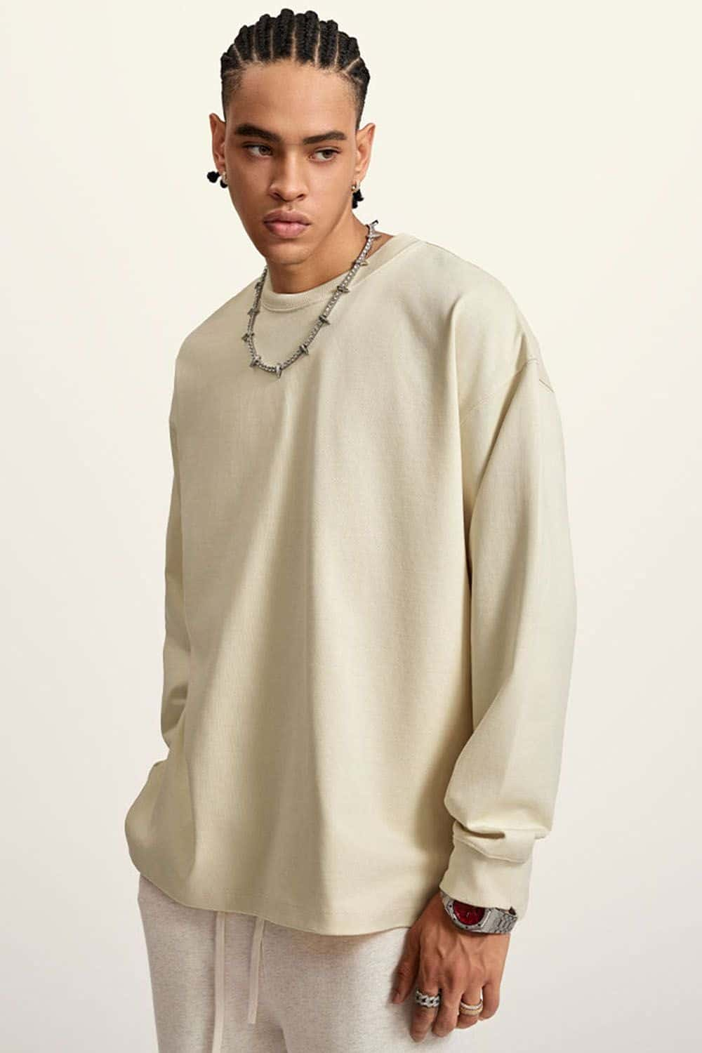 Heavyweight Long-Sleeve Solid Color Pure Cotton Oversized T-Shirt