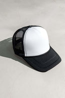 Rope-Trim Panelled Mesh Trucker Cap with Top Button in Black And White - product detail view
