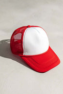 Rope-Trim Panelled Mesh Trucker Cap with Top Button in Red And White - product detail view