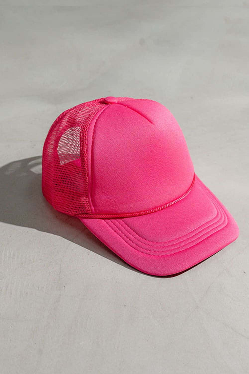 Rope-Trim Panelled Mesh Trucker Cap with Top Button in Rose Pink - product detail view