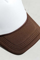 Rope-Trim Panelled Mesh Trucker Cap with Top Button in White And Coffee - product detail close-up