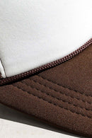 Rope-Trim Panelled Mesh Trucker Cap with Top Button in White And Coffee - product detail close-up
