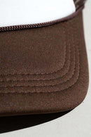 Rope-Trim Panelled Mesh Trucker Cap with Top Button in White And Coffee - product detail close-up